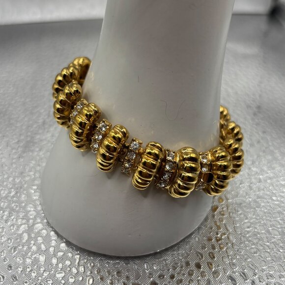 Camrose & Kross Gold-Tone & Rhinestone Link Bracelet JBK Mark 7" - Picture 3 of 10